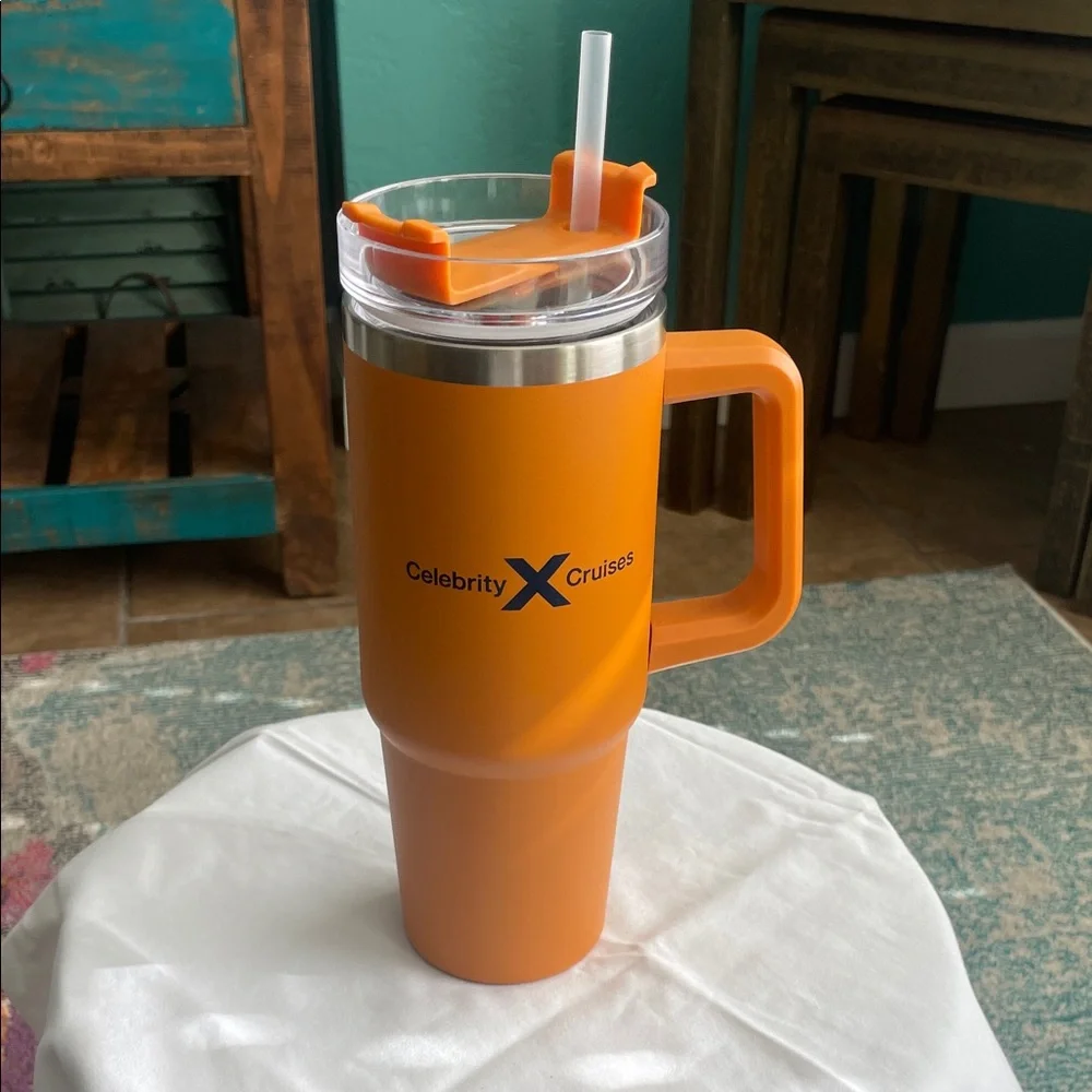 Orange CELEBRITY CRUISE Travel Mug BRAND NEW NEVER USED.
